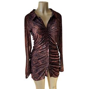 Good American Chai Swirl Mesh Y2K Revival 90s Button Shirt Dress -Size 2 Medium